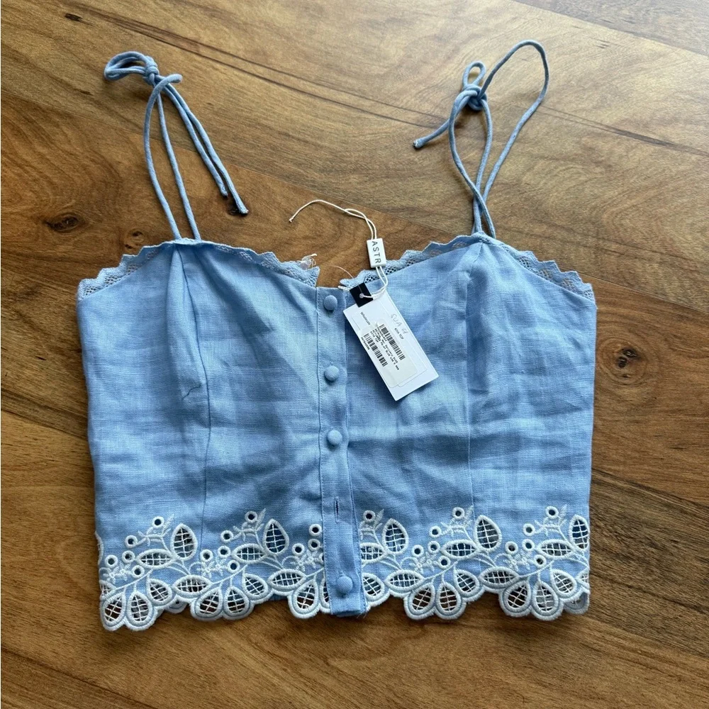 Astr Light Blue Kiya Eyelet-Hem Tie-Shoulder Cropped Cami small - Picture 3 of 9